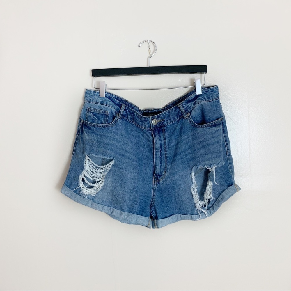 [Forever 21] Denim Distressed Plus Size Cuffed Jean Shorts